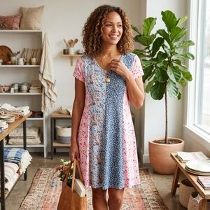 Lightweight Floral Dress in Soft Pink and Blue